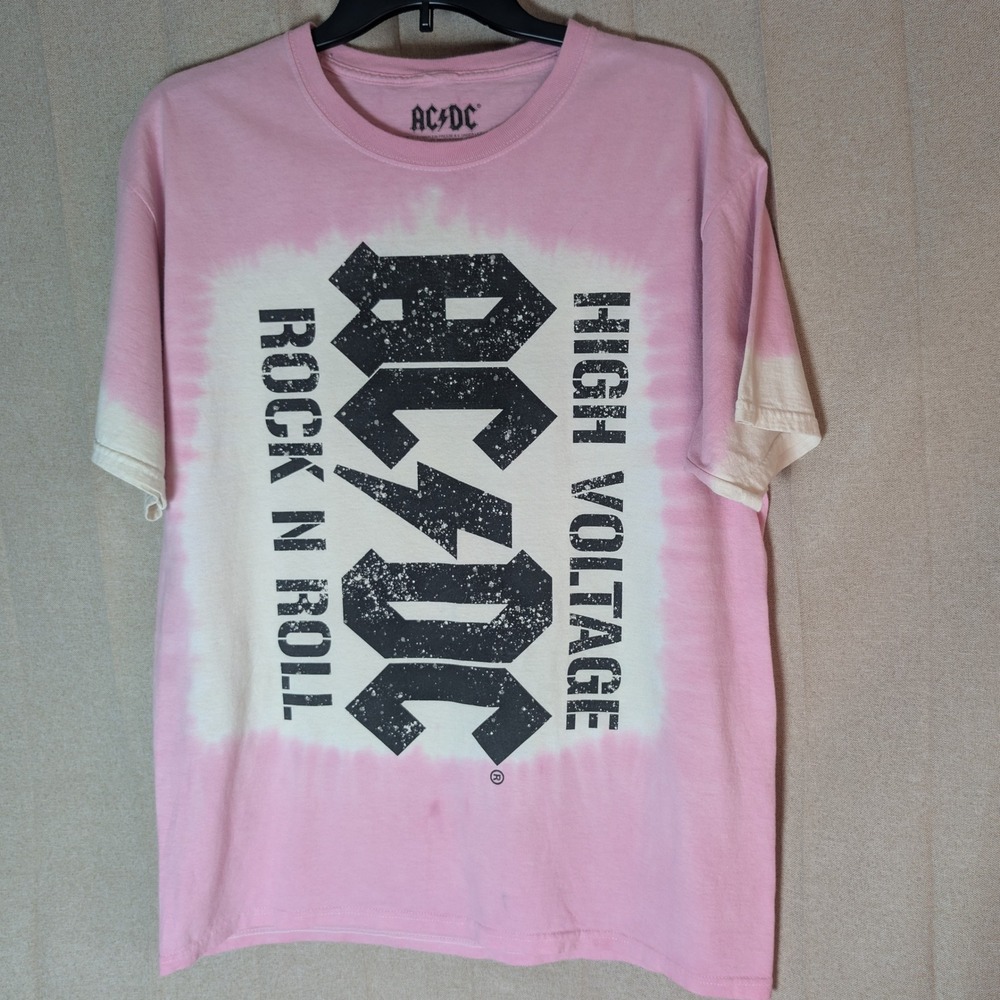 AC/DC High Voltage Rock N Roll European Tour Pink Bleach Tie Dye Shirt M/L